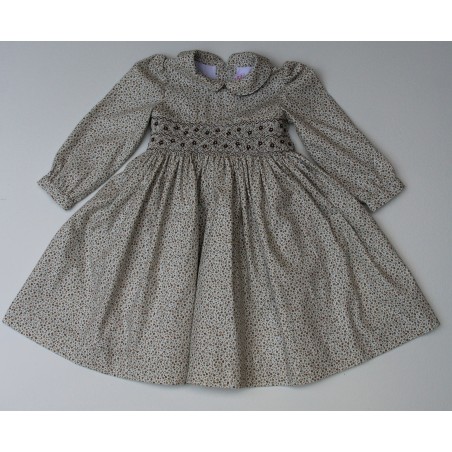 "Meleze" Hand Smocked Brown Floral Paralel Jasmine Dress
