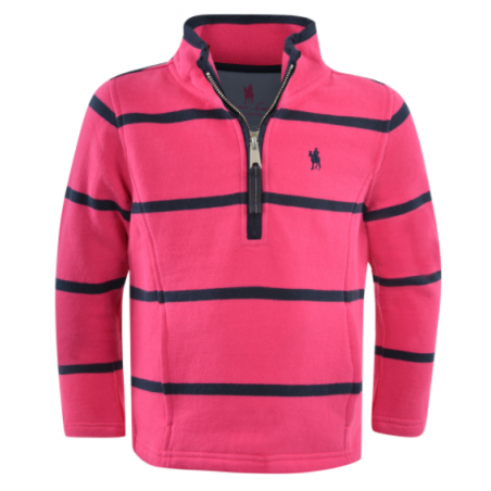 Thomas Cook - Girls Windsor Stripe 1/4 Zip Rugby - Pink/Dark Navy