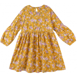 Designer Kidz - Millie Floral Long Sleeve Poodle Sleeve Dress - Honey Gold