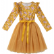 Designer Kidz - Millie Floral Long Sleeve Tutu Dress - Honey Gold