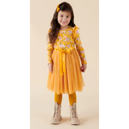 Designer Kidz - Millie Floral Long Sleeve Tutu Dress - Honey Gold
