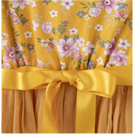 Designer Kidz - Millie Floral Long Sleeve Tutu Dress - Honey Gold