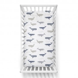 Cot Fitted Sheet - Whales -...