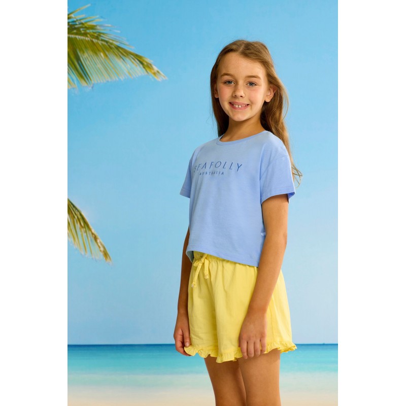 Seafolly - Cotton Embroidery Crop Tee - Sky Blue