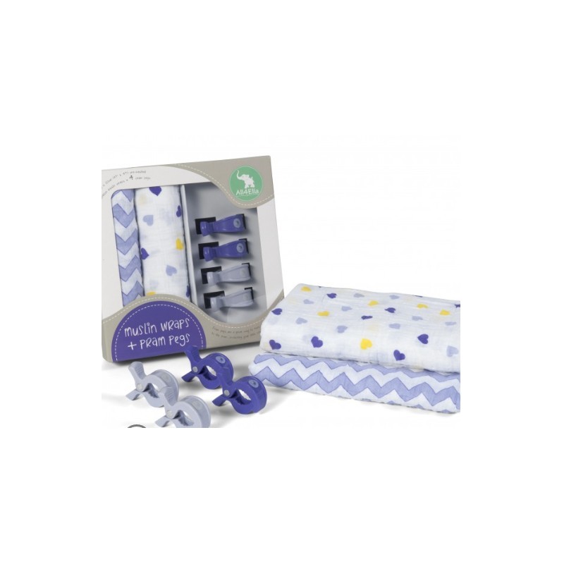 2 Pack Wraps & 4 Pram Pegs – Hearts & Chevron Purple