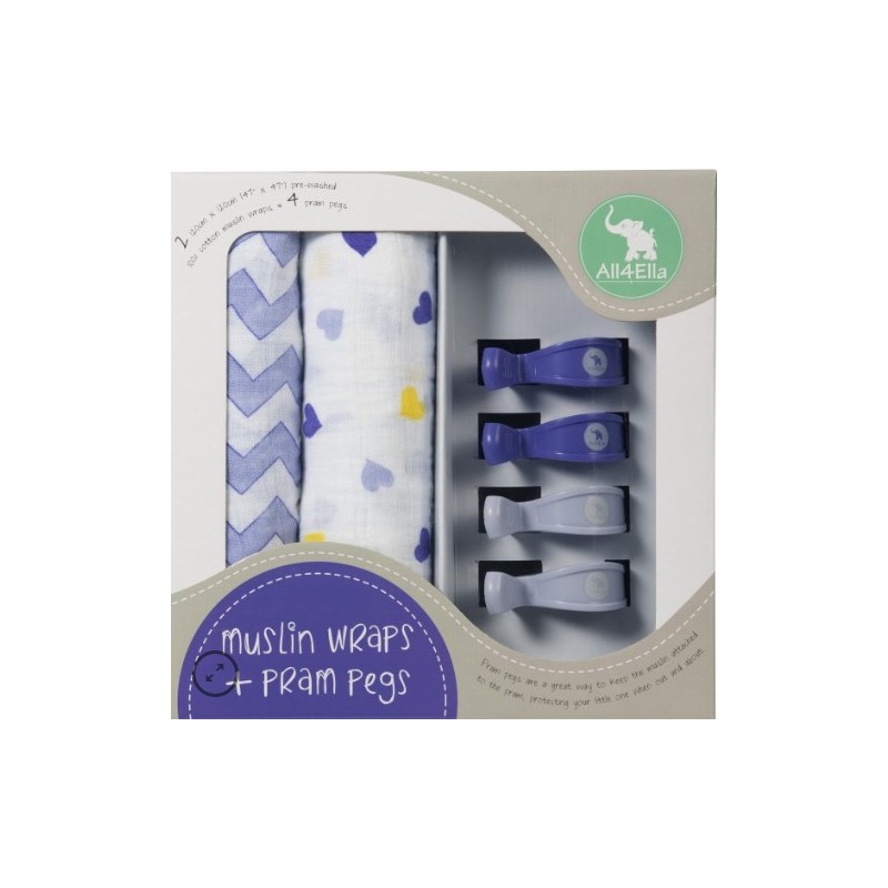2 Pack Wraps & 4 Pram Pegs – Hearts & Chevron Purple