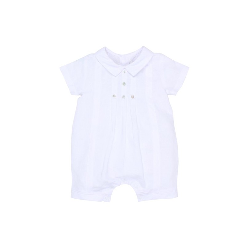 Bebe - Special Occasions Boys Woven Romper with Tucks - White