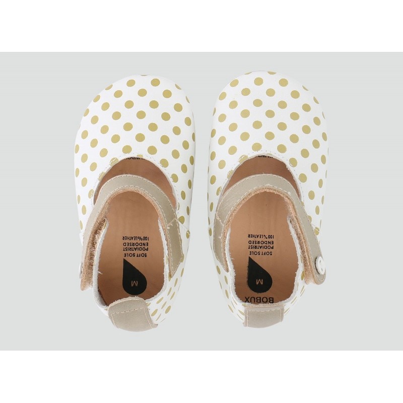 Bobux - Softsole White Mary Jane with Gold Spots