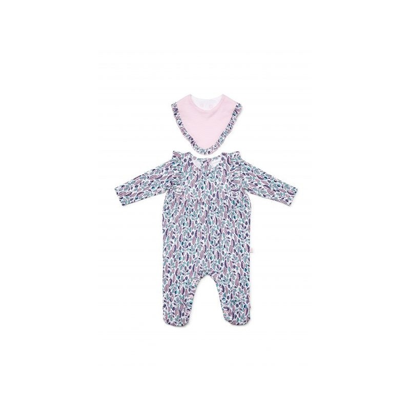 Marquise - Sage Footed Studsuit and Bib Pink Stripe and Print